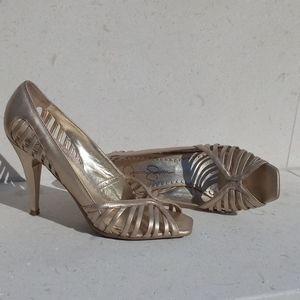Jessica Simpson Champagne Gold peep toe pumps